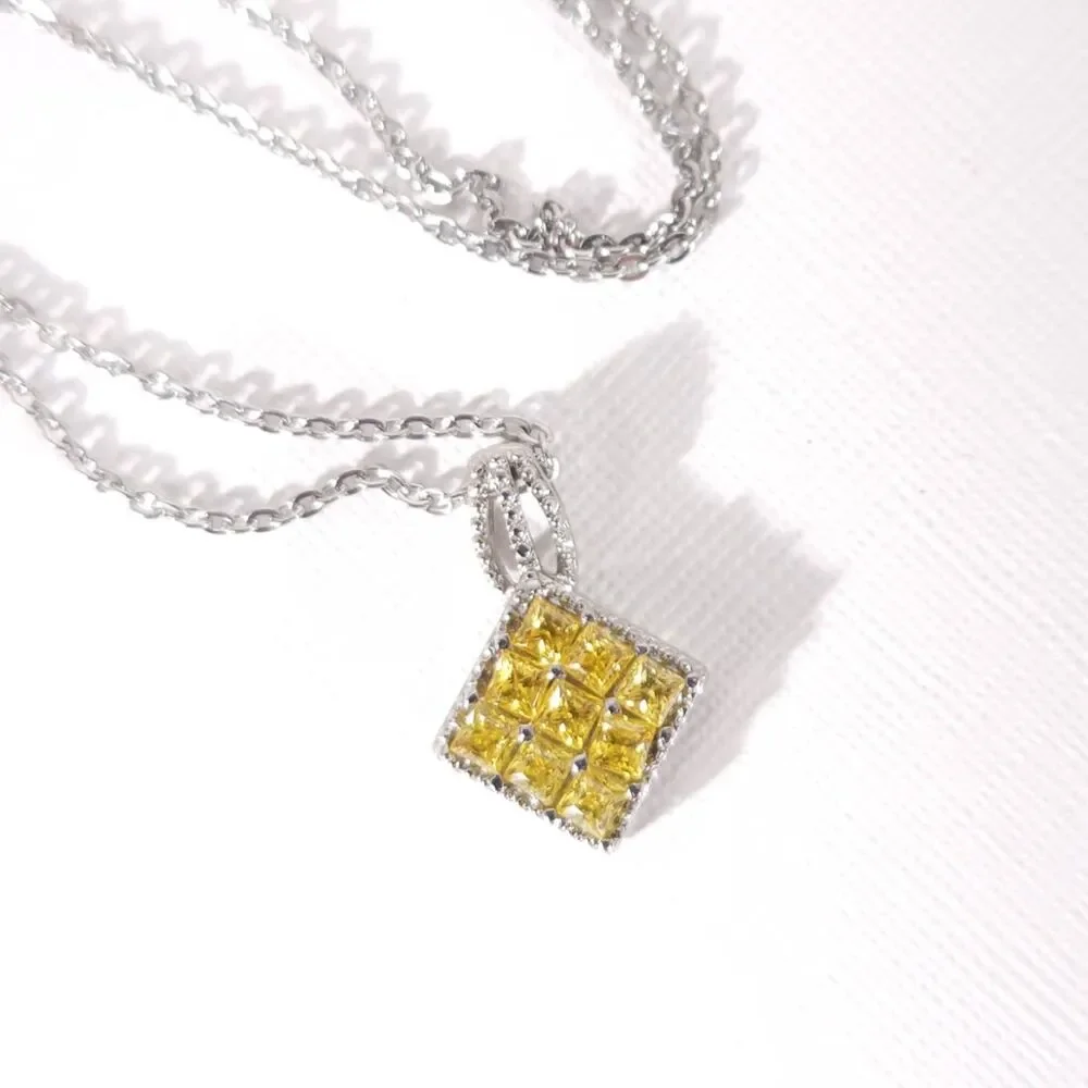 Set of Ring and Pendant Necklace Simulated Yellow Diamond with Chain SIZE 6